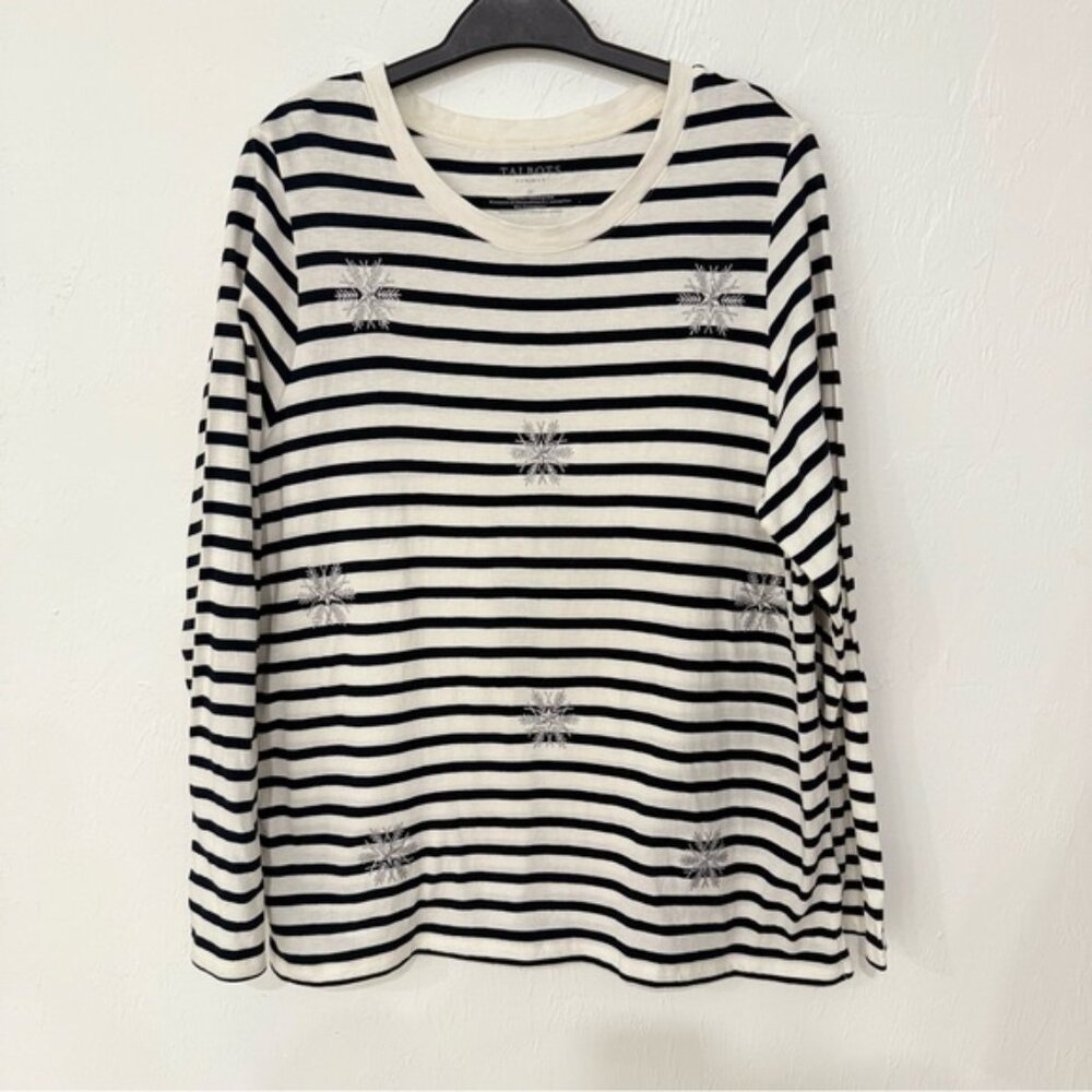 Talbots Black and White Striped Long Sleeve Top